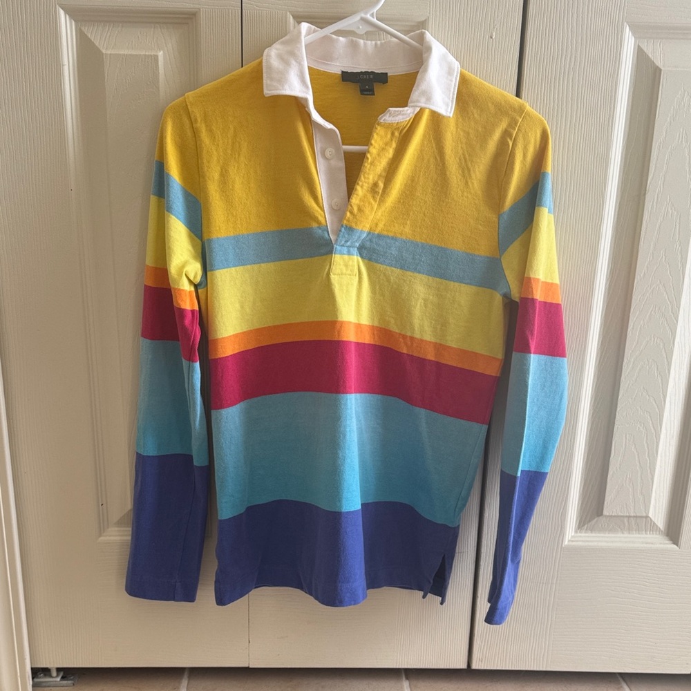 J. Crew Colorful Striped Long Sleeve Polo Shirt